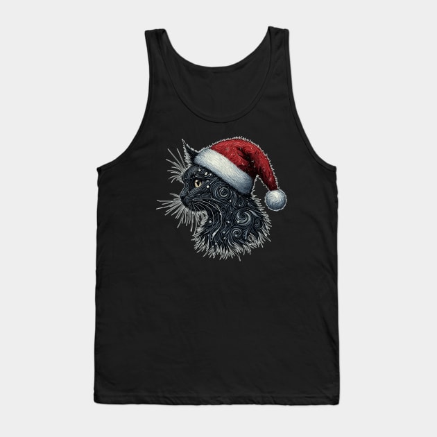 Retro cosmic christmas artistic black cat Tank Top by TomFrontierArt